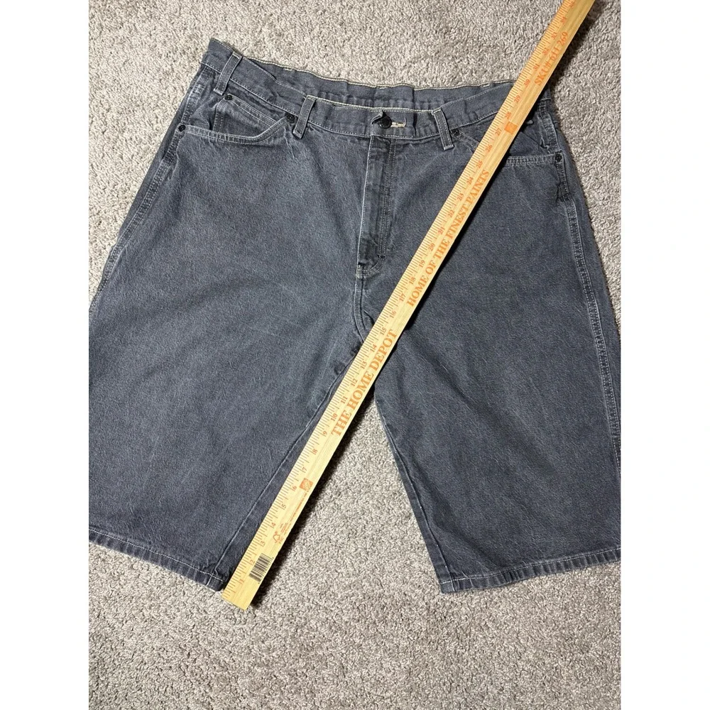 Wrangler Carpenter Shorts Mens 38 Black Denim Relaxed Fit Utility Workwear Gray